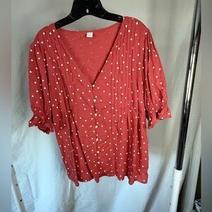 Old Navy Mauve Blouse with White Polka Dots